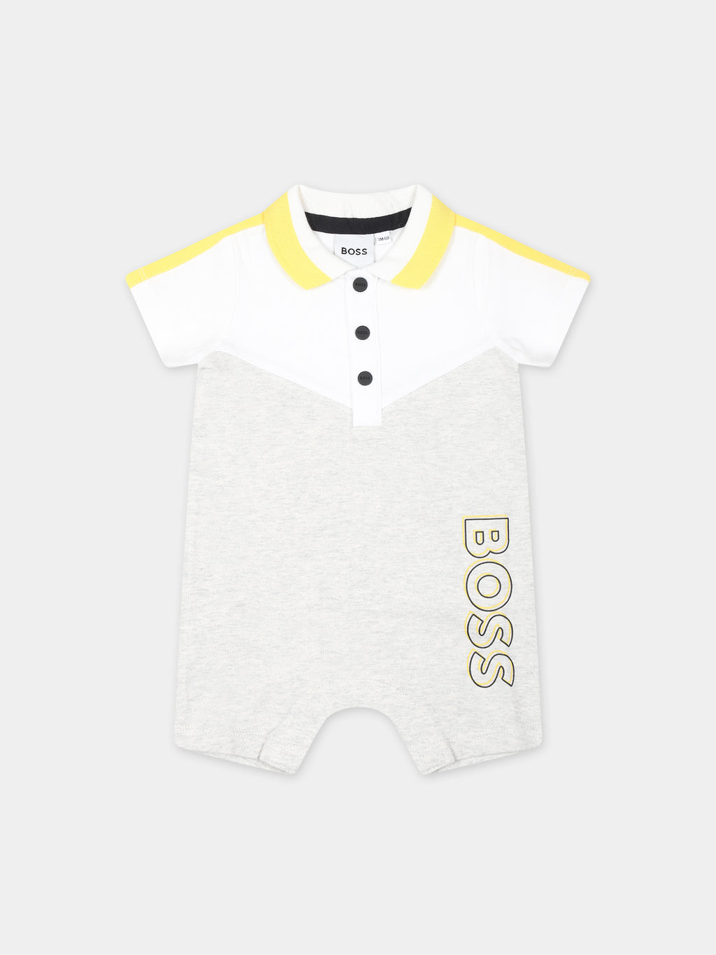 Grey romper for baby boy with logo